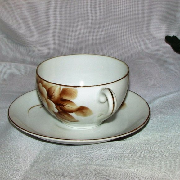 1940's Teacup Occupied Japan Hand Painted Cup & Saucer Brown Rose Vintage Boho - Picture 4 of 8
